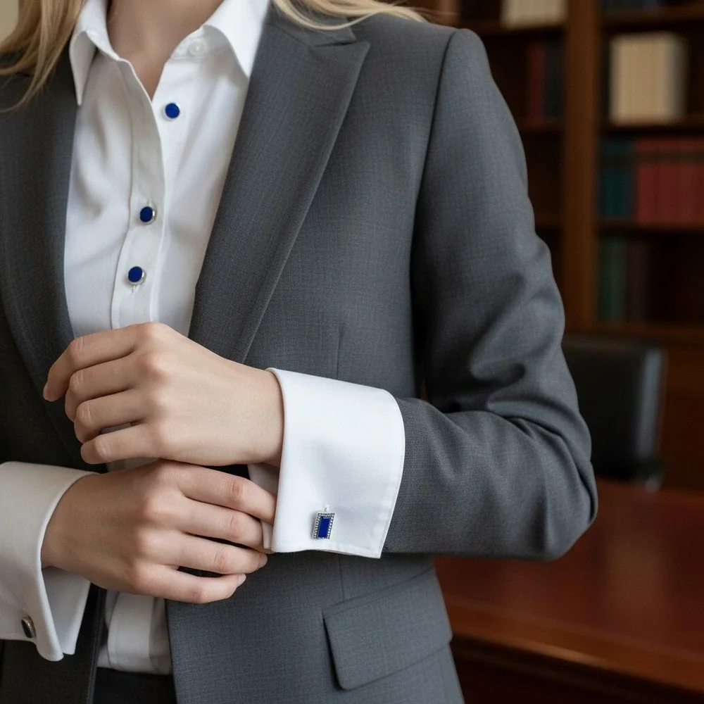 Cufflinks and Studs Set Blue Silver Tone Formal Textured